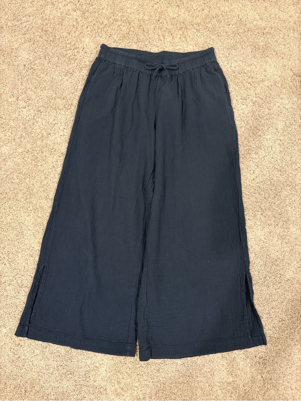 PACT Organic Coastal Double Gauze Split Hem Pants: Blue Size L